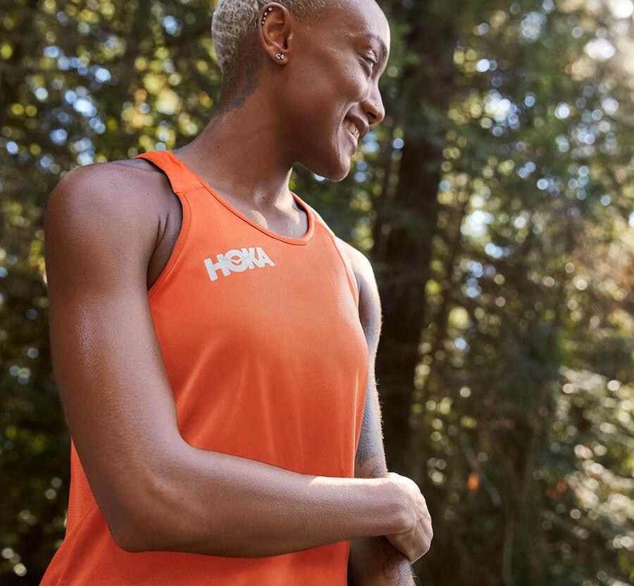 Hoka One One Performance Tank Top Dam - Orange - YNDZH-8754